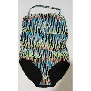Emerald Bay One Piece ModGeo Print Bandeau Blouson Bathing Suit Swim Size 12 GUC